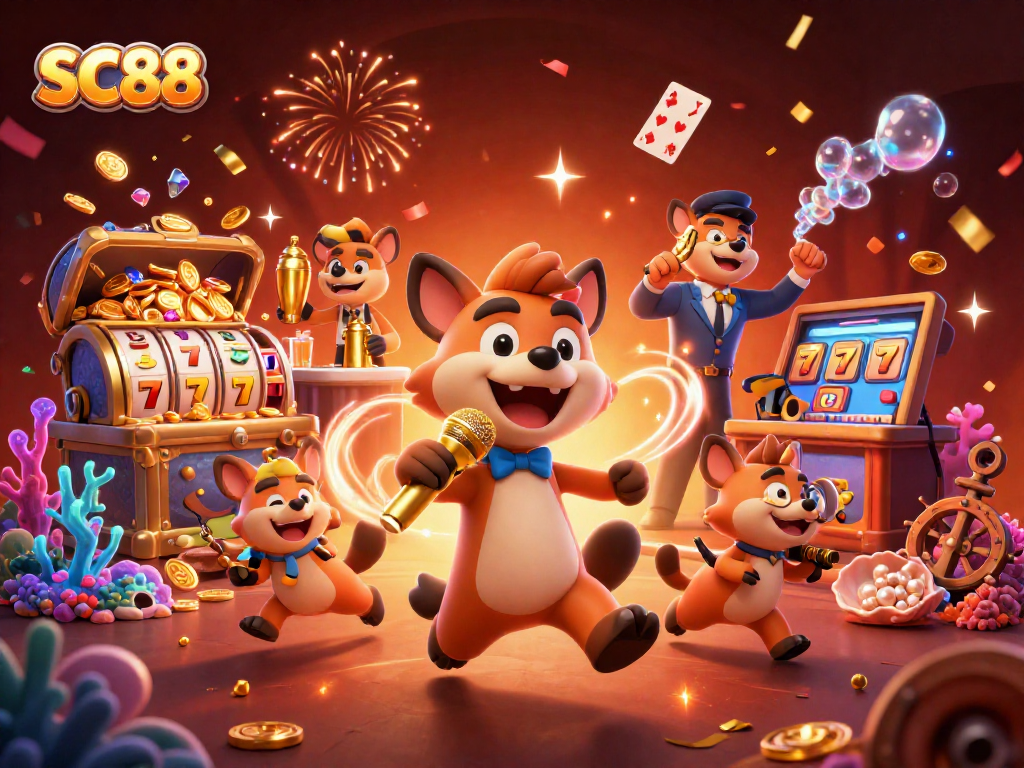 Engage in thrilling entertainment at SC88 casino with vibrant 3D hyena characters and exciting game elements.