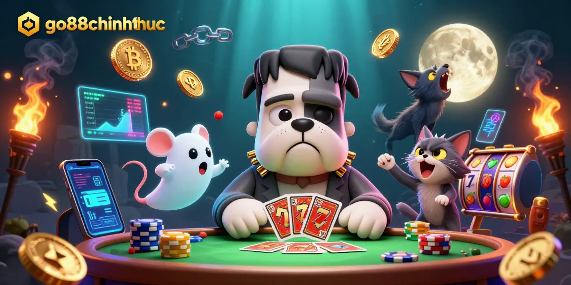 Experience go88chinhthuc thrills with a vibrant 3D casino scene filled with unique characters and gaming elements.