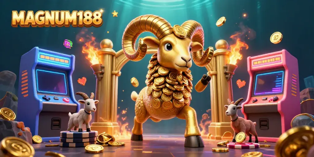 Experience the exciting world of MAGNUM188 with dynamic 3D casino elements and vibrant characters.