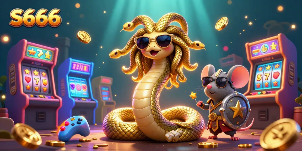 S666 stimulates excitement with a vibrant Medusa character alongside a warrior mouse amidst casino-themed elements.