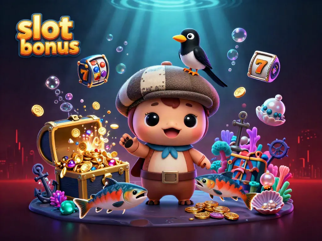 Engage with the exciting world of slot bonus as adorable characters discover treasures in a vibrant underwater scene.
