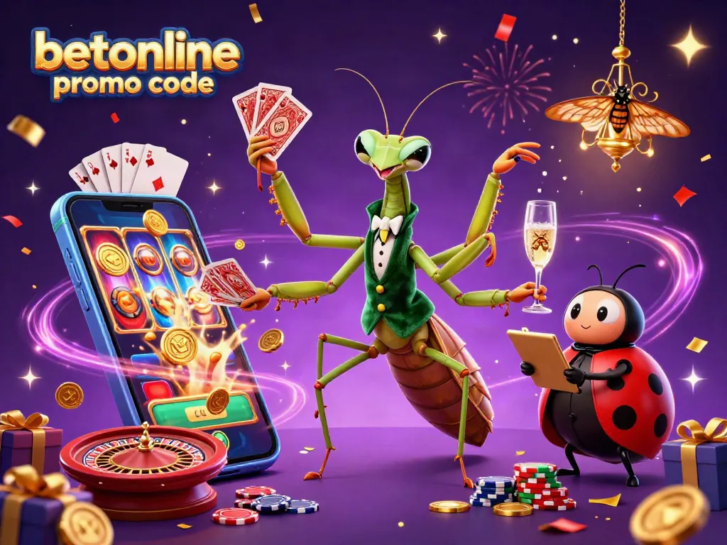 Play and win with BetOnline promo code in a vibrant casino scene full of excitement and rewards.