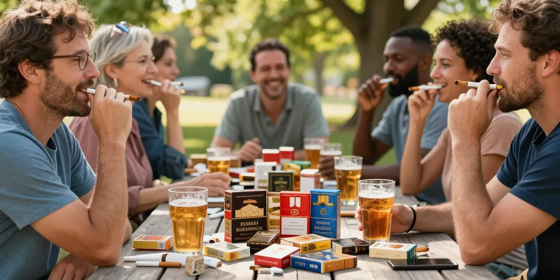 Top smoke cigarettes and tobacco wholesale featured in a vibrant outdoor gathering with diverse adults enjoying premium tobacco.