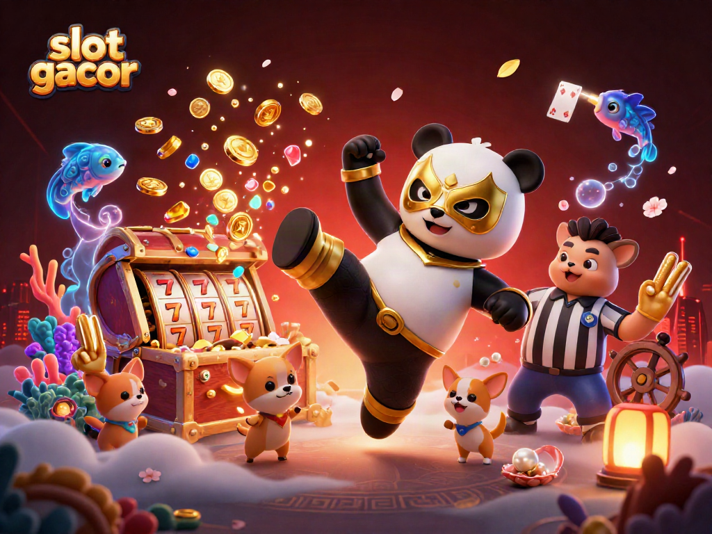 Engage with slot gacor through an exciting 3D casino scene featuring lively characters and vibrant game elements.