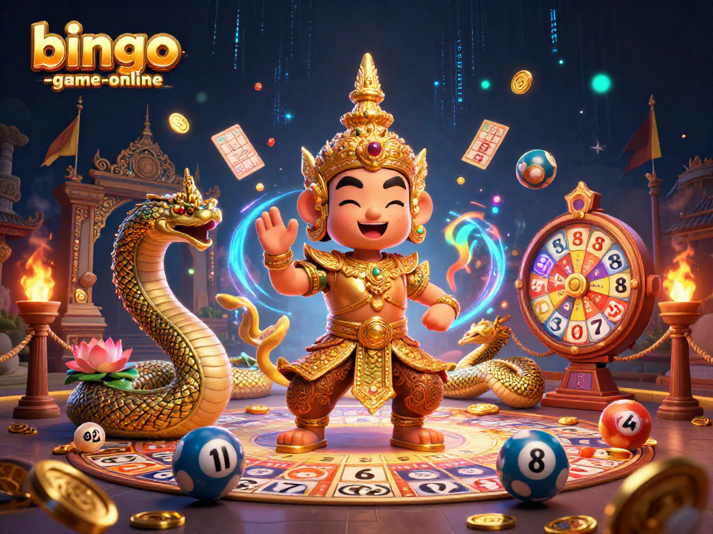 Play bingo-game-online with excitement using colorful bingo balls and cards in a vibrant illustration.
