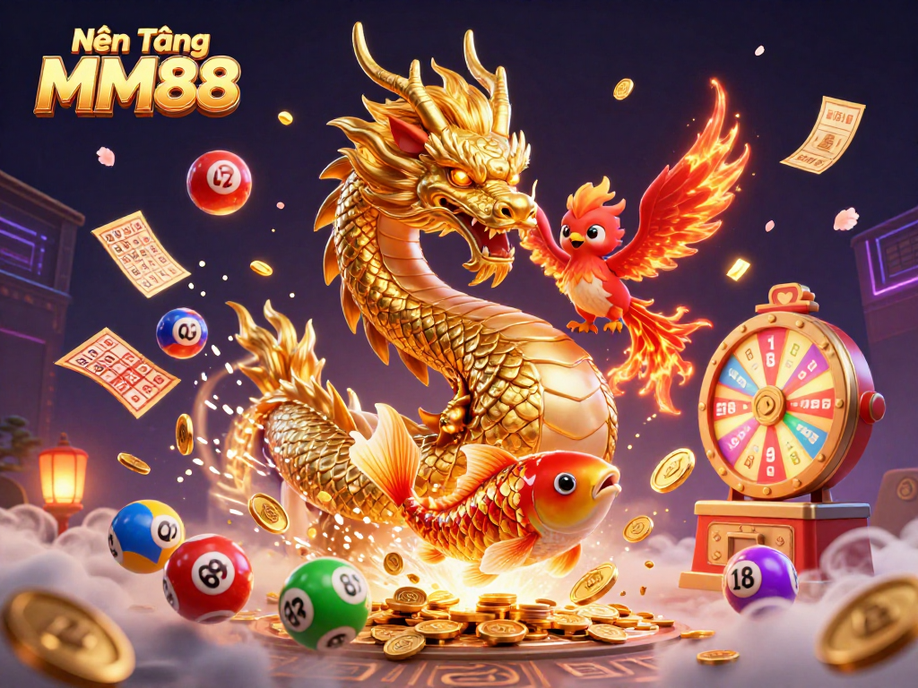 Experience the excitement of Nền Tảng MM88 with colorful gaming elements showcasing a vibrant casino illustration.