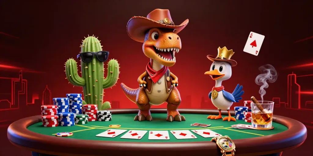 Experience the thrilling luxury111 atmosphere with a cowboy dinosaur and poker game.