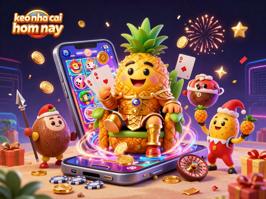 Engage with keo nha cai hom nay at a vibrant casino scene featuring a golden pineapple king and dynamic gaming elements.