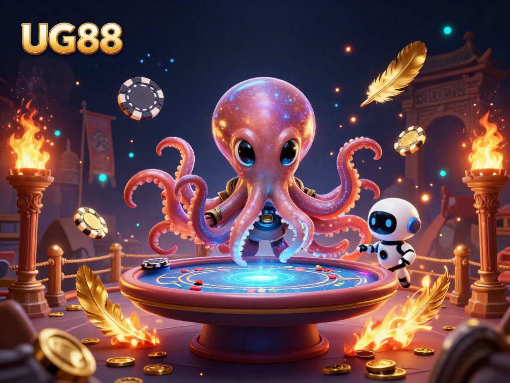 Engage in thrilling action with UG88 at a cosmic poker table amidst stunning visuals.
