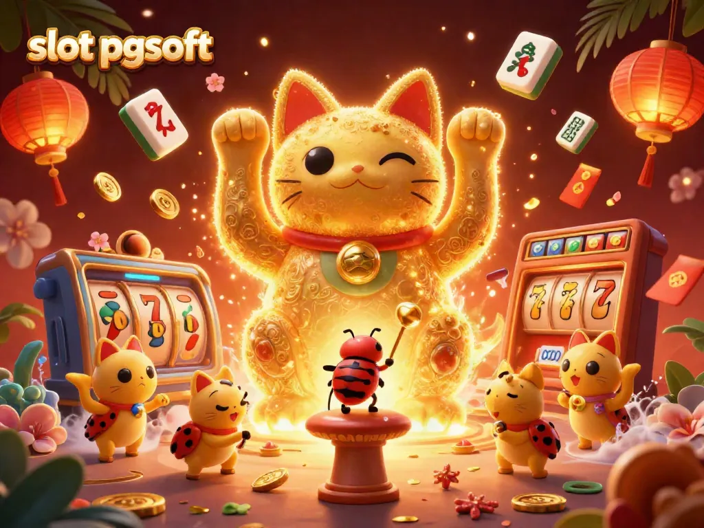 Experience slot pgsoft magic with a charming lucky cat and vibrant casino symbols in a rich 3D scene.