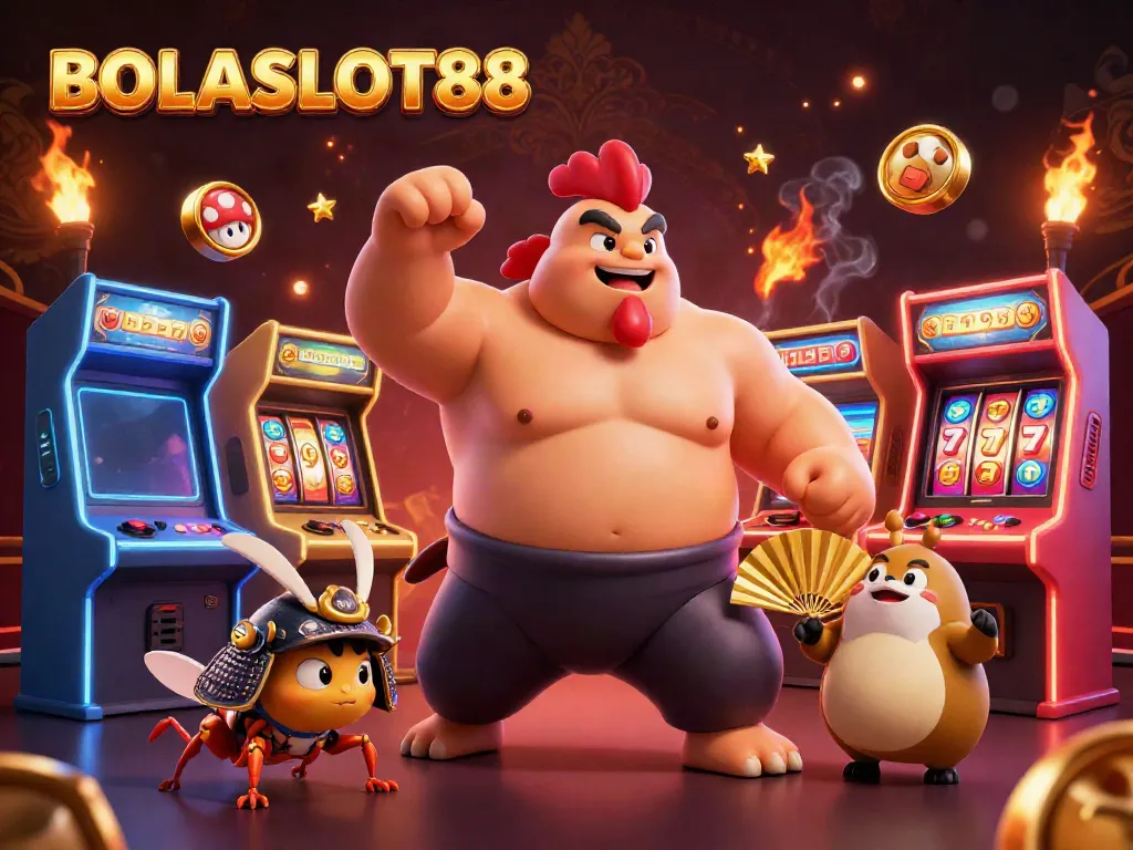 Experience the vibrant energy of BOLASLOT88 with dynamic casino game elements and engaging characters.