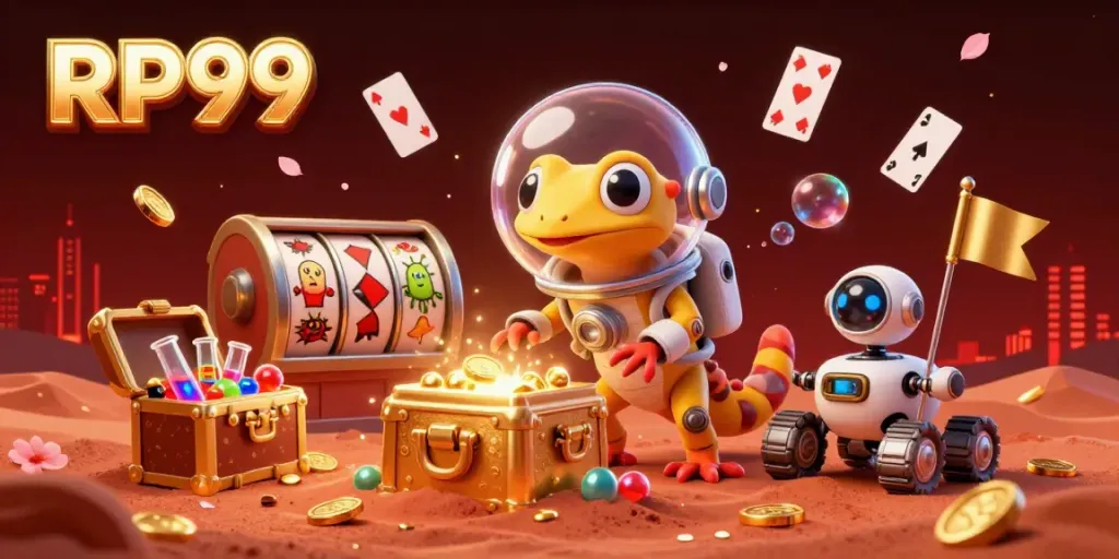 Experience RP99's thrilling Martian casino adventure with characters and vibrant elements.