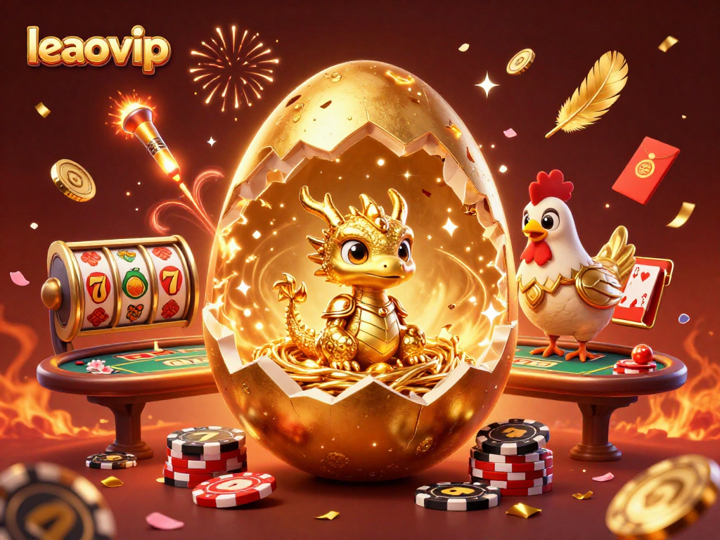 Engage with the leaovip platform showcasing a golden dragon among poker chips and casino elements.