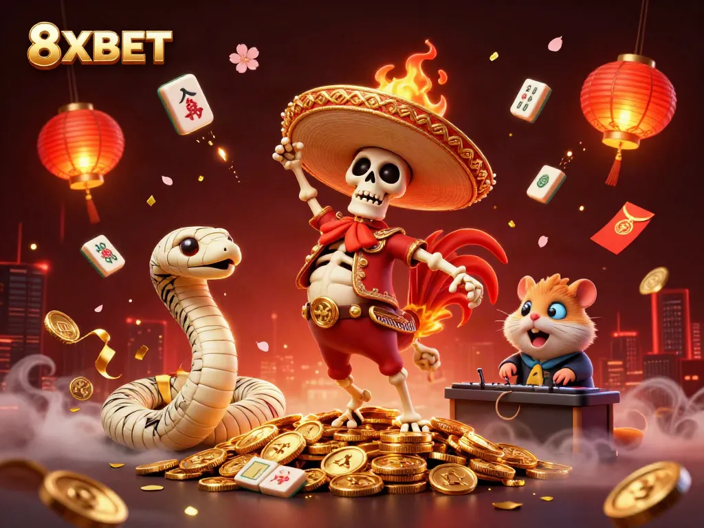 Celebrate wins at 8XBET with thrilling casino elements and vibrant characters.