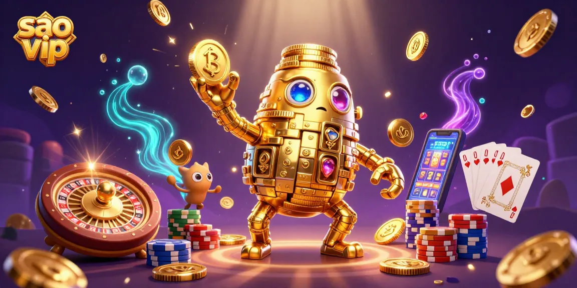 Experience thrilling gaming adventures with sao vip's animated casino golem surrounded by dynamic casino elements.