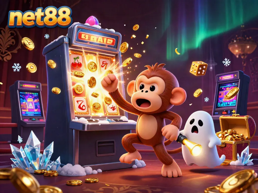 Experience a vibrant net88 online casino adventure with a playful poltergeist monkey and ghost-hunter puppy.