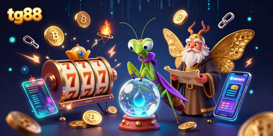 Experience tg88 gaming excitement with vibrant symbols, neon coins, and mystical characters.