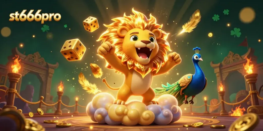 Experience thrilling wins at st666pro with a vibrant 3D casino illustration featuring a roaring lion.