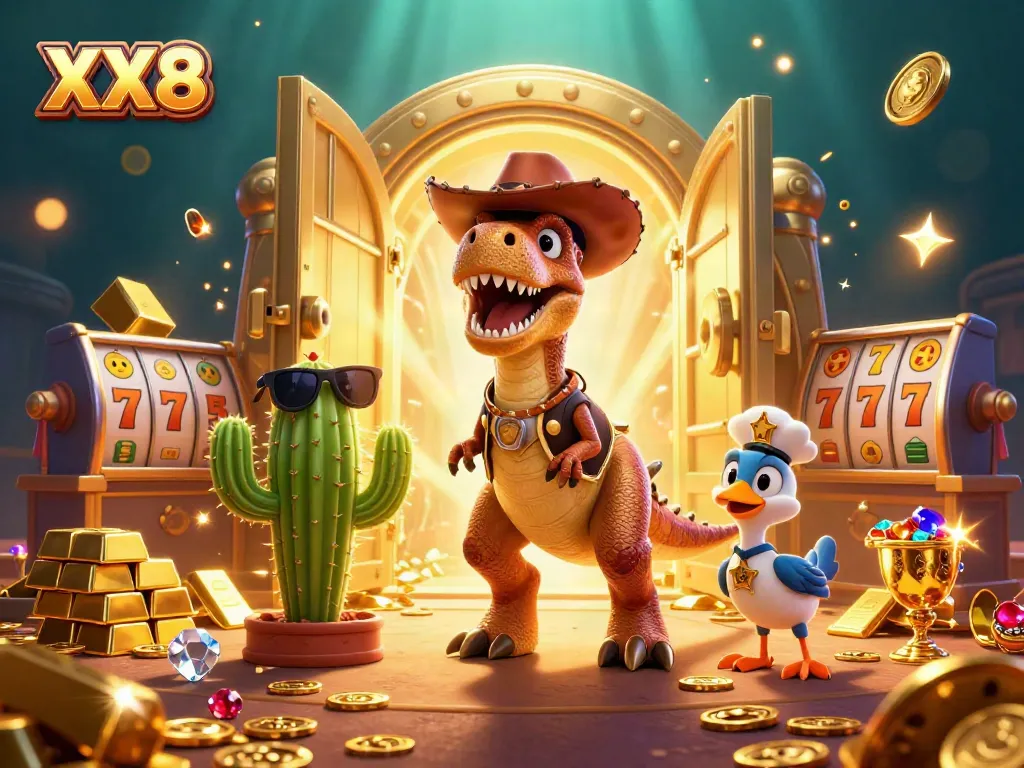 Experience exciting gameplay at XX8 with lively casino characters and gold treasures. Join the fun!