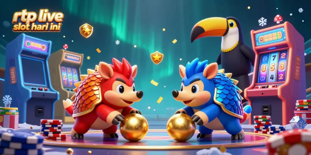 Experience rtp live slot hari ini animated with pangolins bowling golden balls through poker chips.