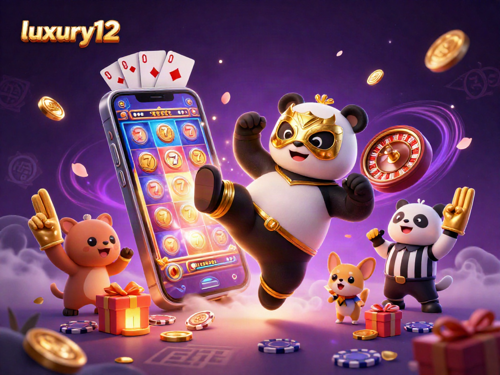 luxury12 thrilling slot game action featuring a dynamic 3D panda wrestler and winning symbols