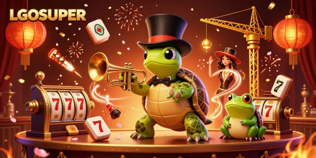 Experience thrilling gaming at LGOSUPER with vibrant characters and exciting slot elements in a dazzling 3D scene.