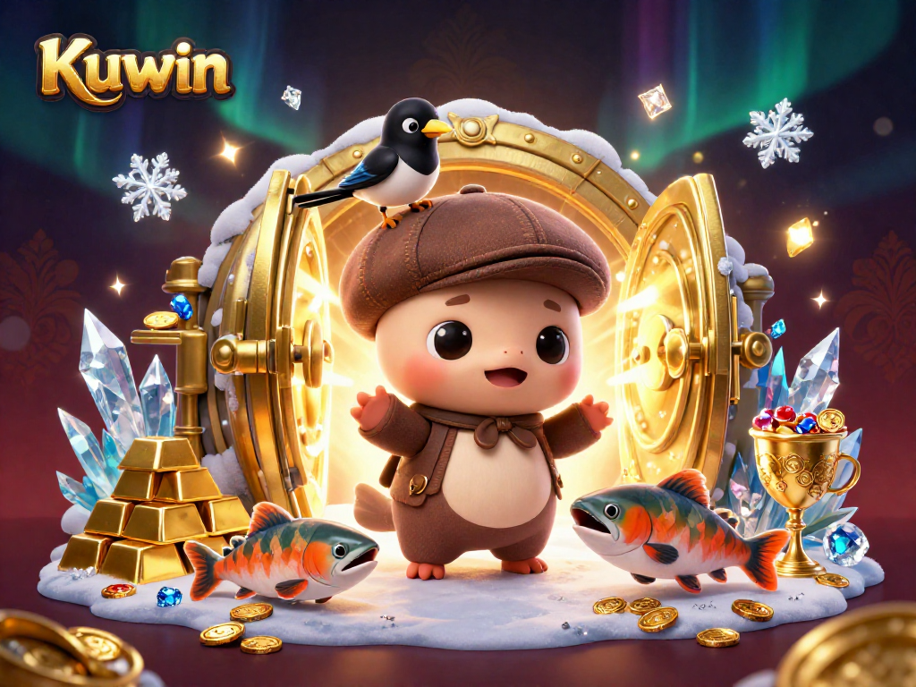 Kuwin showcases a vibrant online casino scene with charming characters and sparkling treasures.