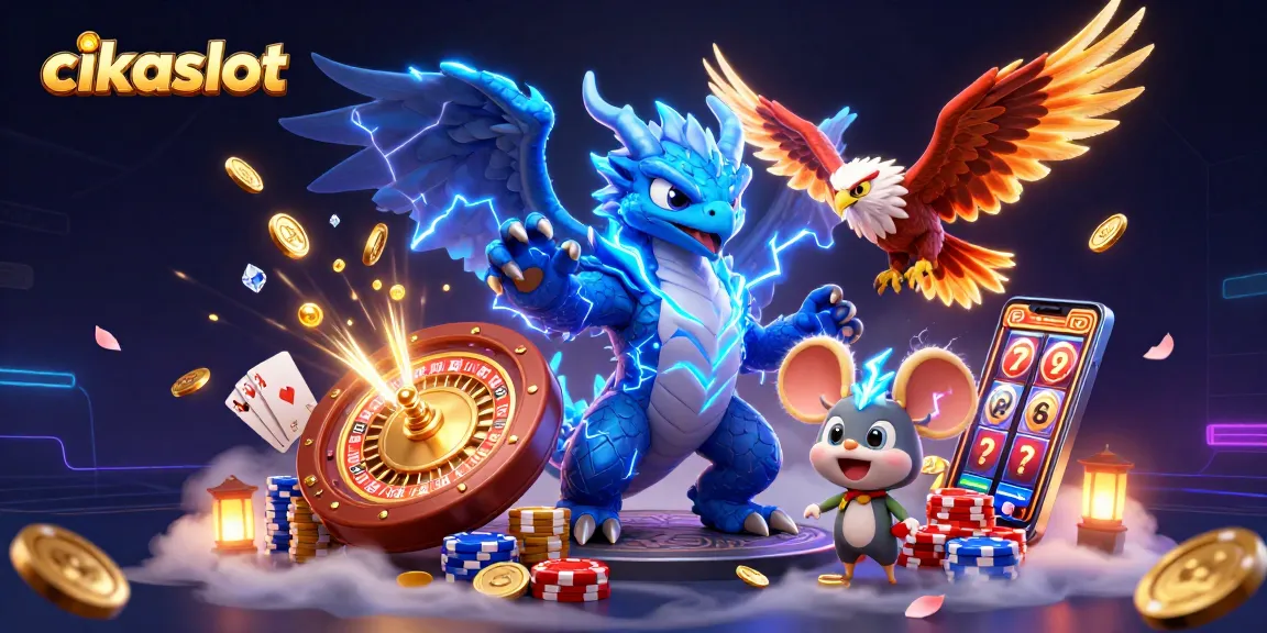 Join the action with Cikaslot, featuring thrilling games amid dynamic 3D casino elements.
