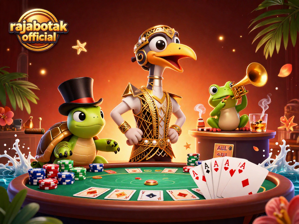 Engage with rajabotak official at a lively speakeasy poker scene bursting with casino elements.