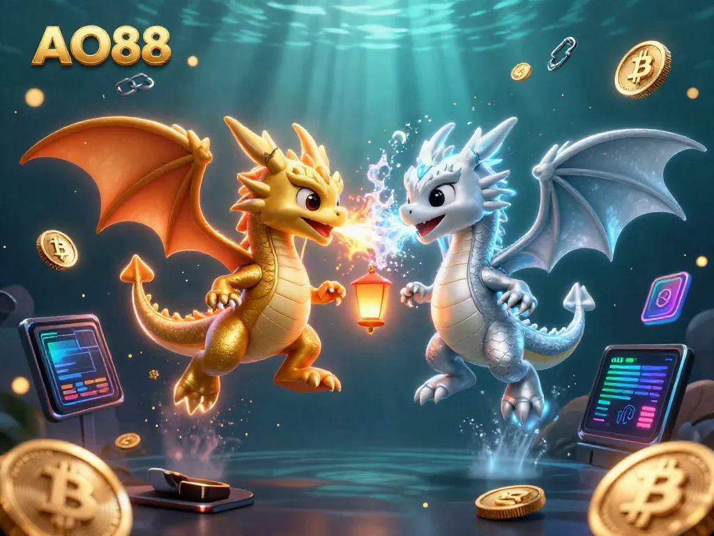 Engage in thrilling gaming at AO88 with dynamic dragons and vibrant crypto elements.
