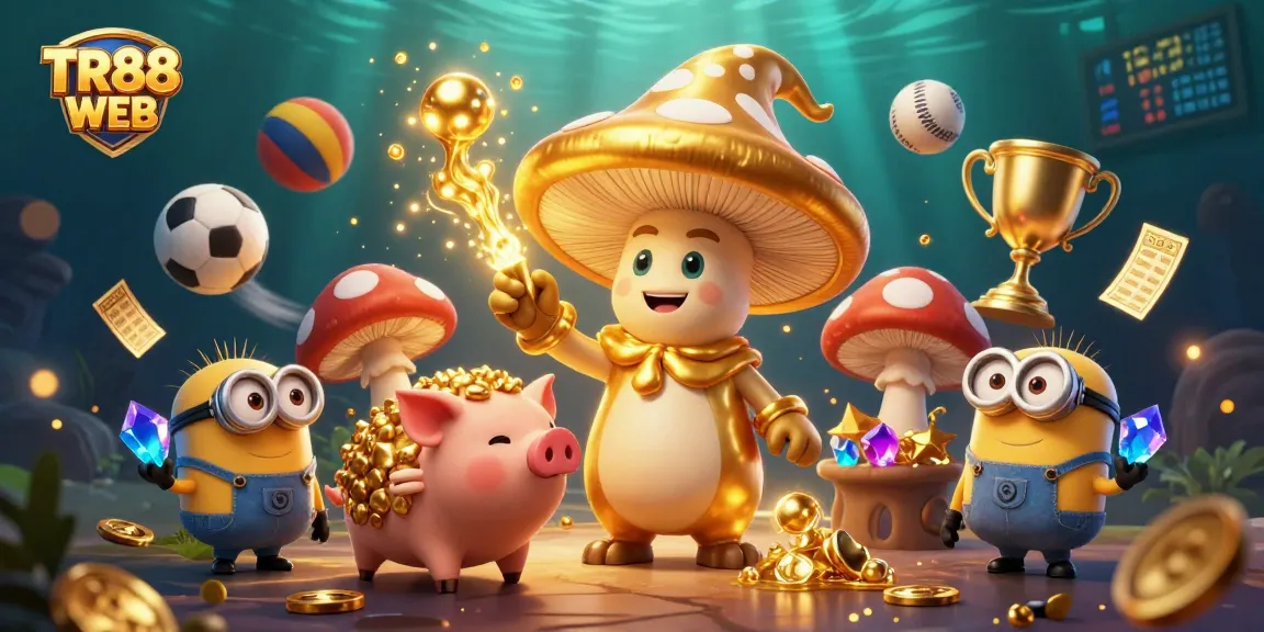 Engage with TR88 WEB through thrilling sports betting and magical treasures in a dynamic 3D casino scene.