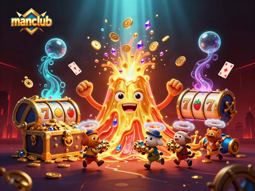 Join manclub as the golden volcano erupts coins and treasures in a lively casino adventure.