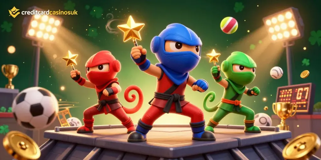 Engage with the dynamic world of creditcardcasinosuk where vibrant chameleon ninjas celebrate casino victories.