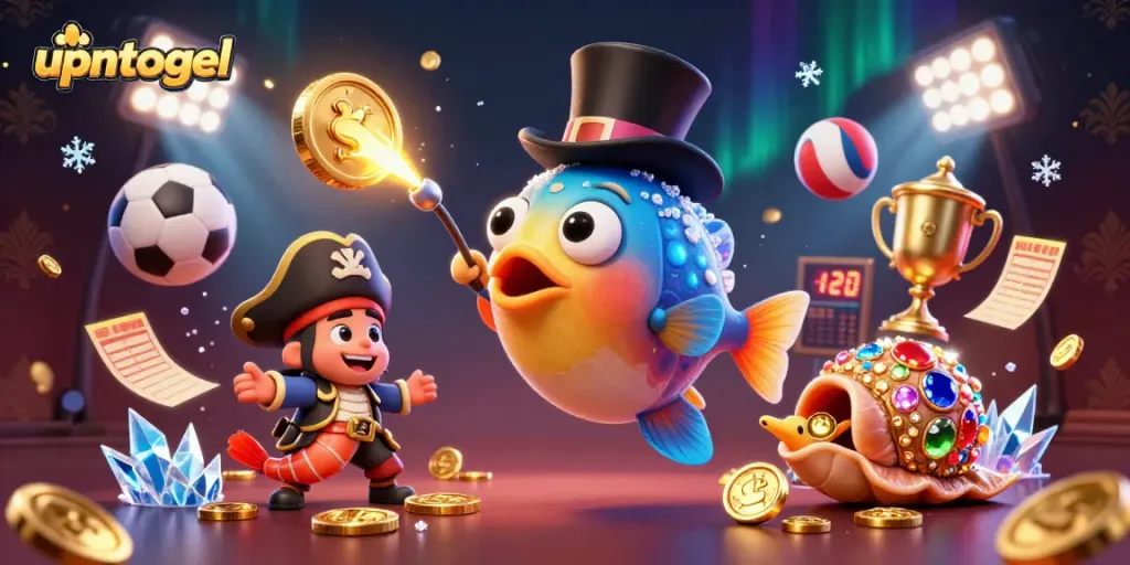 Menangkan hadiah menarik di upintogel dengan ilustrasi 3D casino yang penuh warna dan karakter unik.