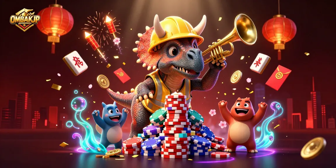 Engage with OMBAKJP through vibrant casino adventures in this dynamic illustration.