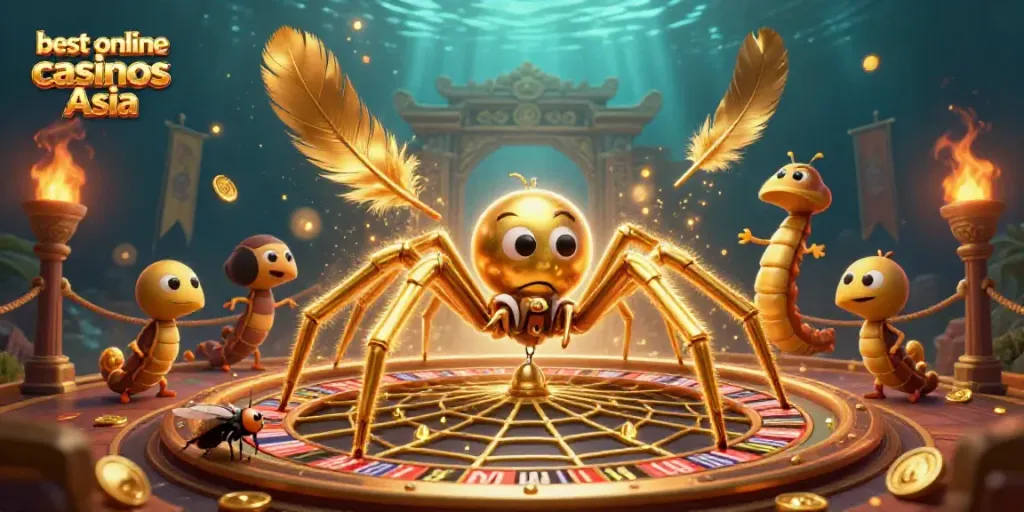 Engage with the best online casinos Asia in a vibrant 3D illustration showcasing casino elements and action.