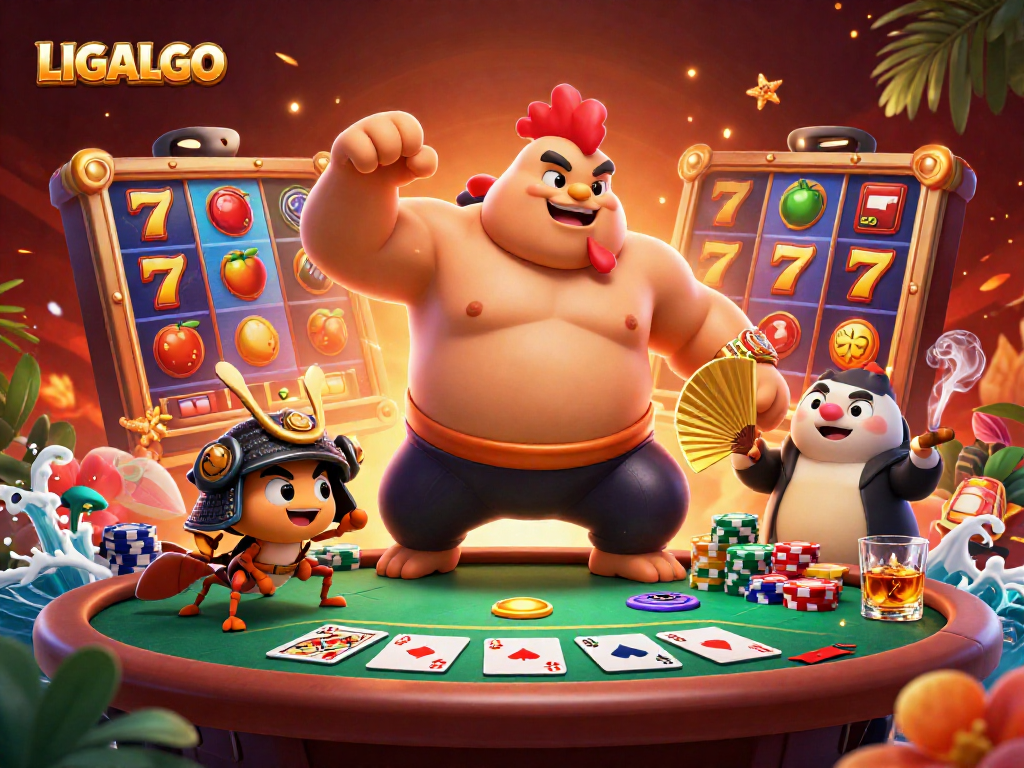 LIGALGO showcases a vibrant 3D illustration featuring dynamic characters engaged in thrilling gambling action.