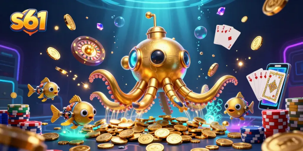 Experience thrilling action with the s61 slot gaming scene featuring a kraken submariner and mesmerizing visuals.