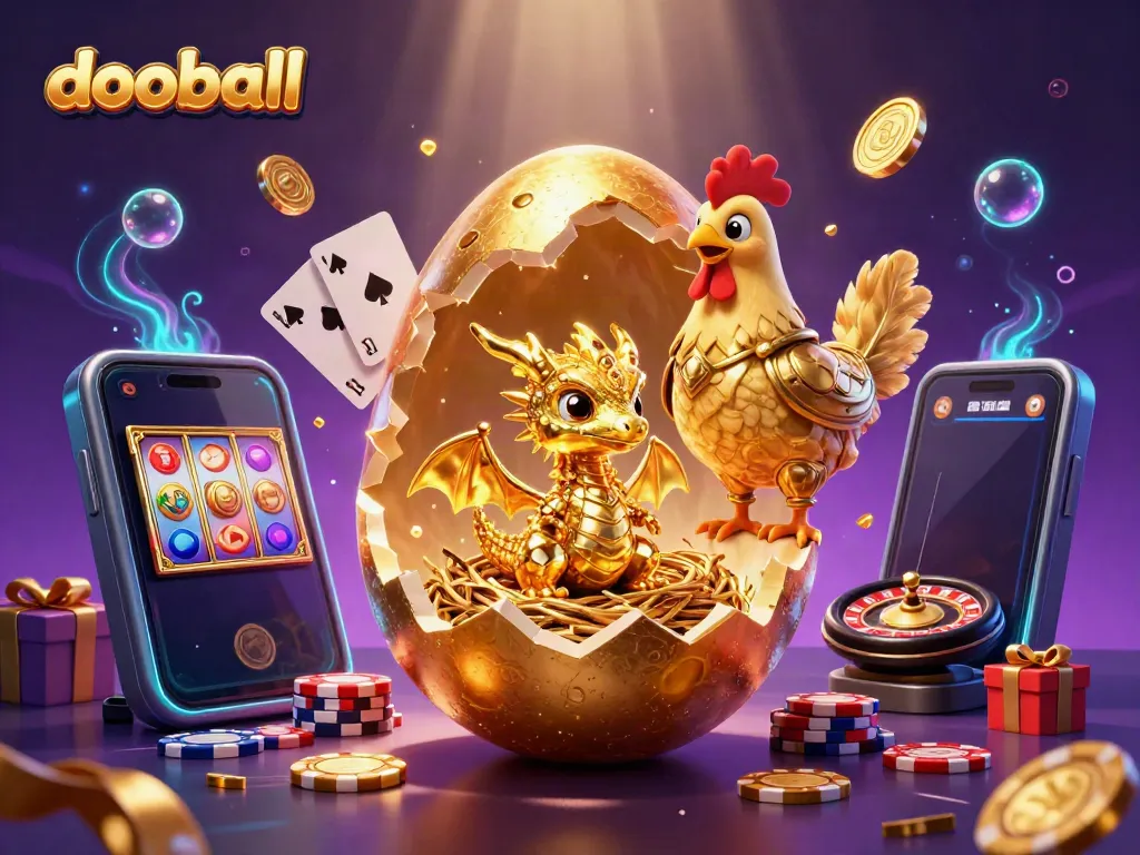 Experience dooball excitement with a golden dragon and poker chips in this vibrant casino scene.