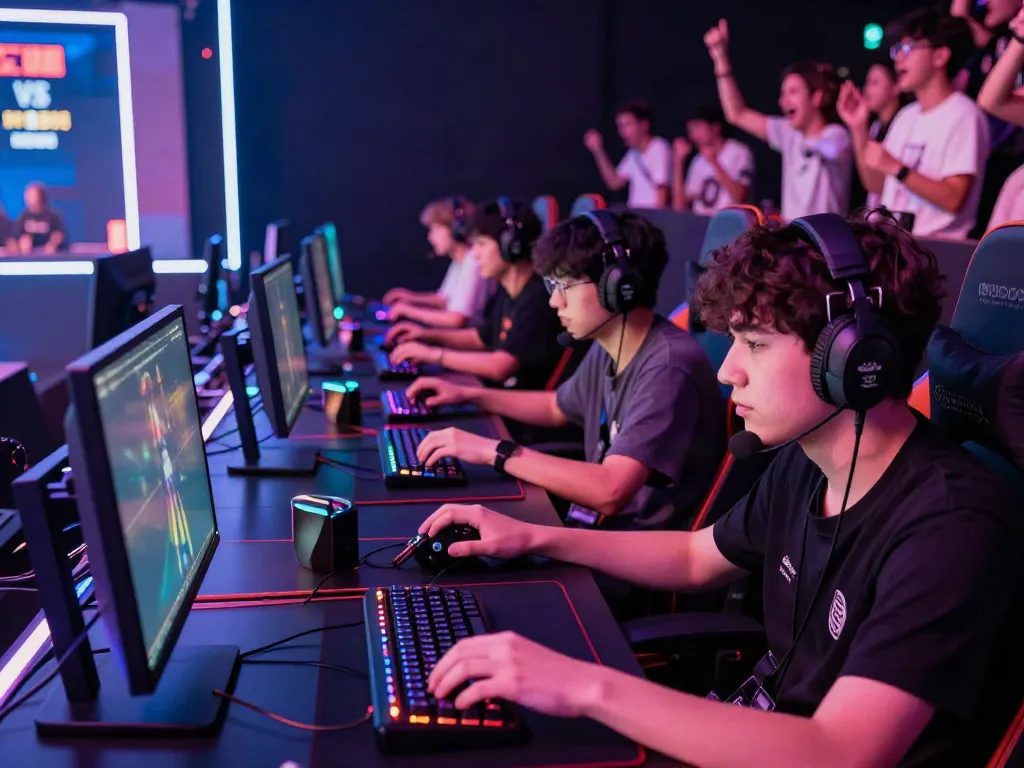 Engaging luxury111 online gaming environment with players and neon lights.