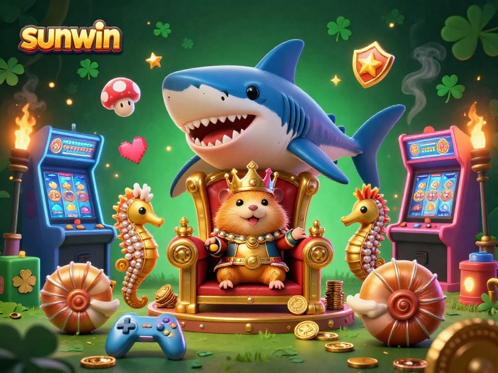 Play exciting games at sunwin with a golden hamster king and vibrant casino elements in a thrilling 3D scene.