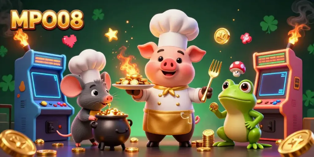 MPO08 showcases a vibrant and lively gambling scene featuring engaging characters and casino elements.