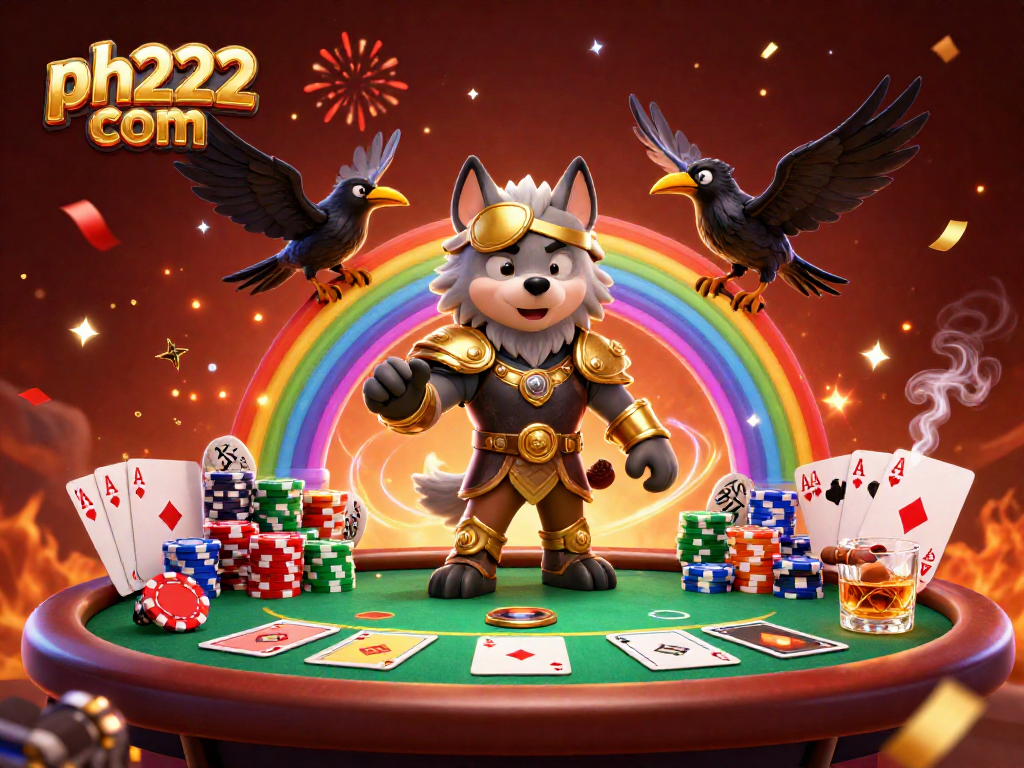 Engage with ph222 com's thrilling poker scene featuring Norse mythology characters and vibrant casino elements.
