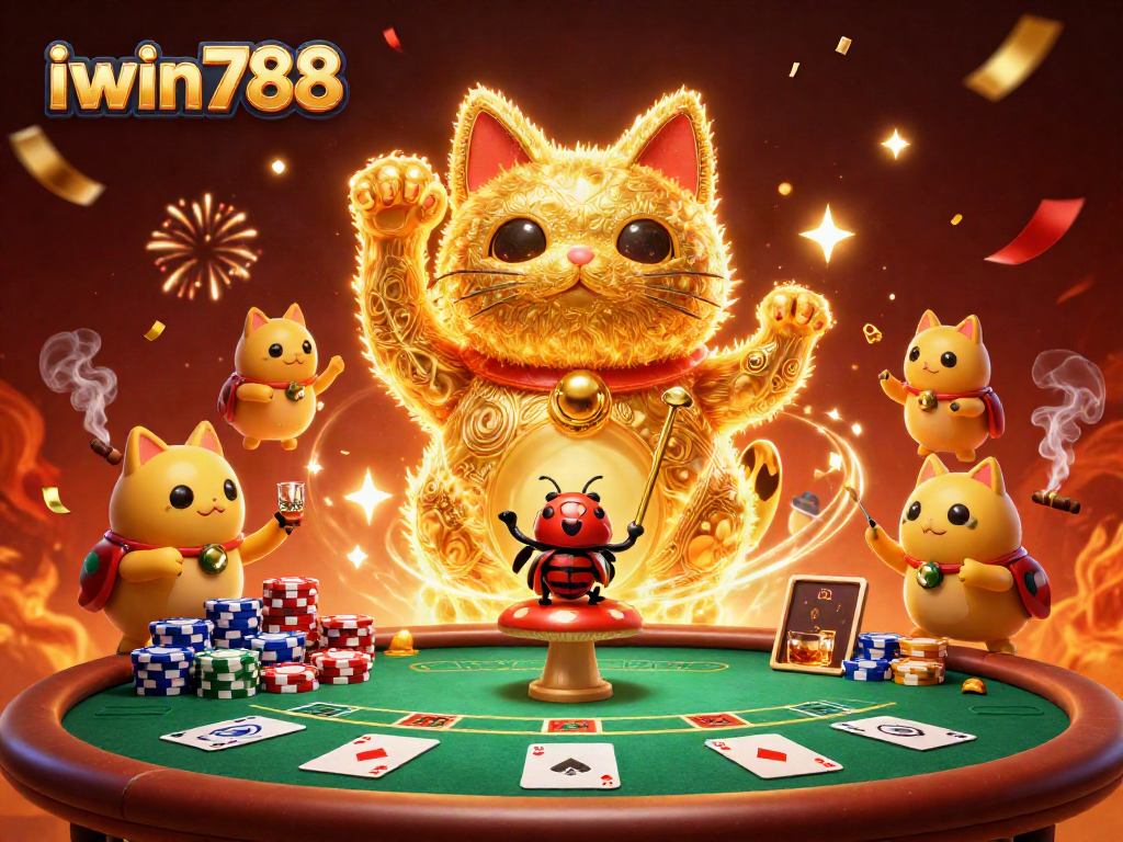 Engage with iwin788 as a vibrant lucky cat leads an exciting poker scene, offering thrilling gameplay.