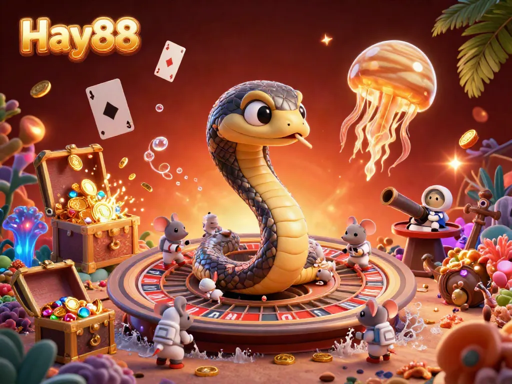 Experience the excitement of Hay88 with cosmic gambling featuring a roulette wheel and engaging characters.