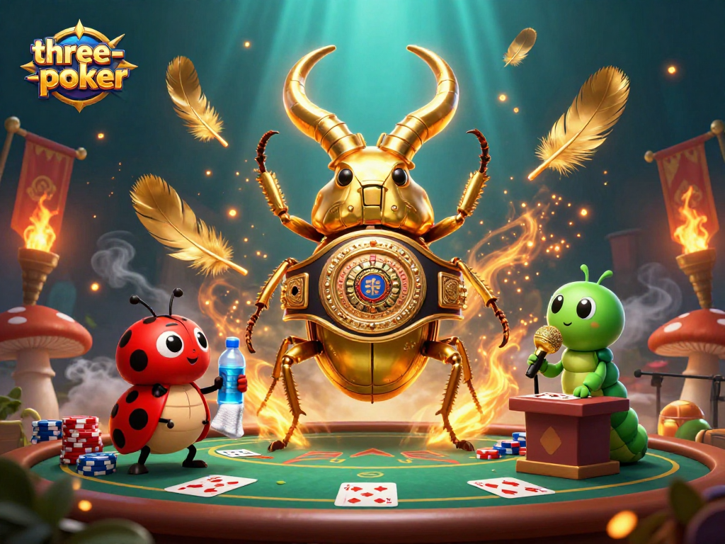 Experience the thrilling action of three-card-poker with vibrant characters, chips, and cards in an engaging scene.