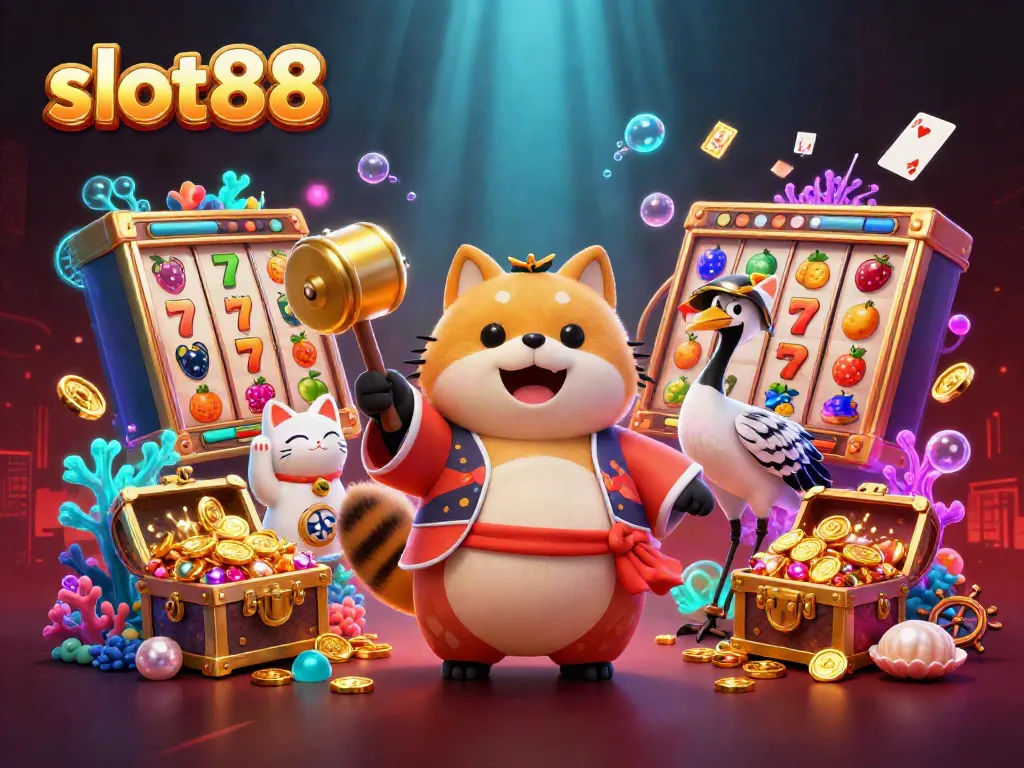 Slot88 dengan tamu ceria dan keberuntungan, perayaan permainan yang megah.
