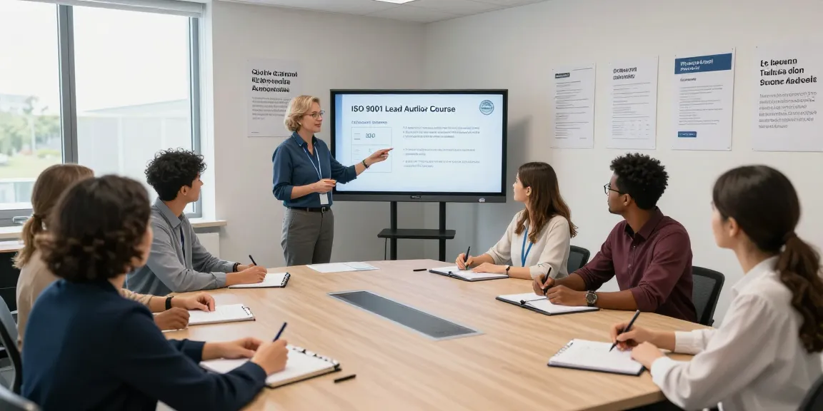 ISO 9001 Lead Auditor Course training session with diverse participants learning auditing skills.