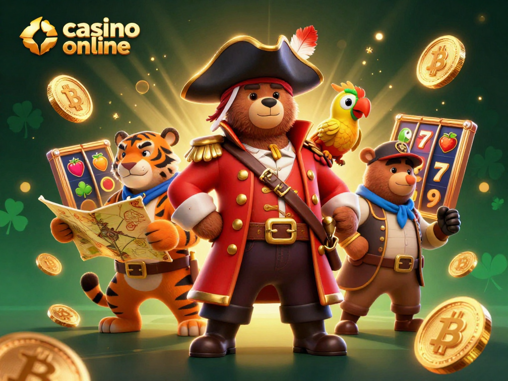 Spin to win with casino online adventures featuring pokies, pirate bear, and treasure map!