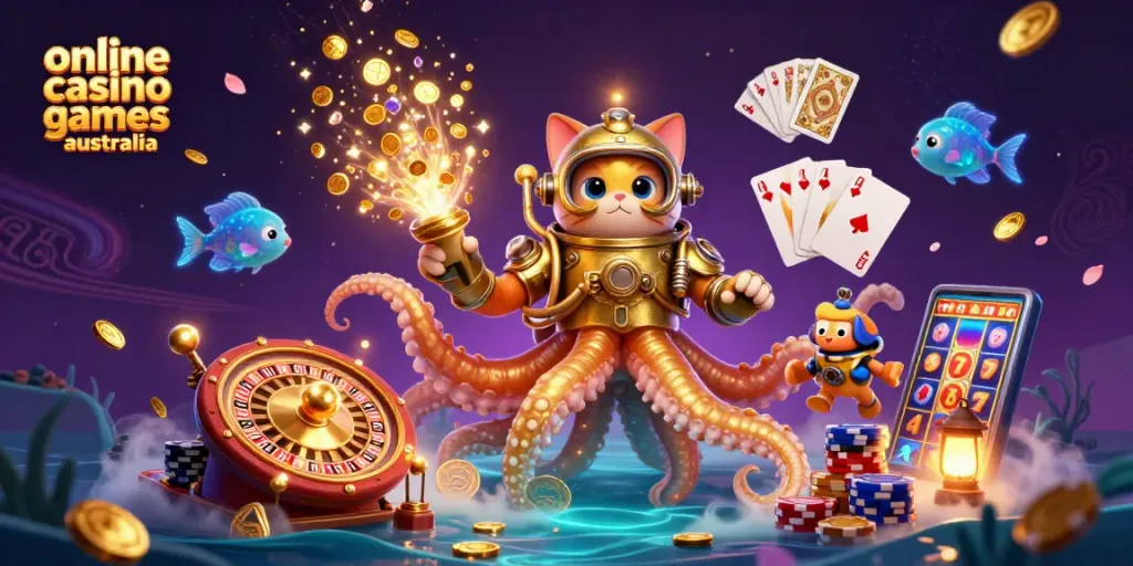 Experience online casino games Australia with an exciting underwater scene featuring vivid elements.
